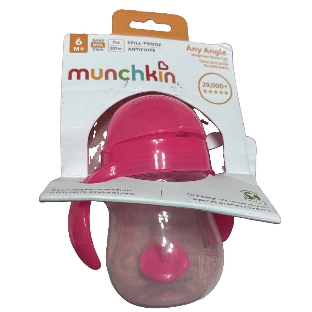 Munchkin Any Angle Weighted Straw Cup 10oz Pink Spill Proof BPA Free 12M+ new